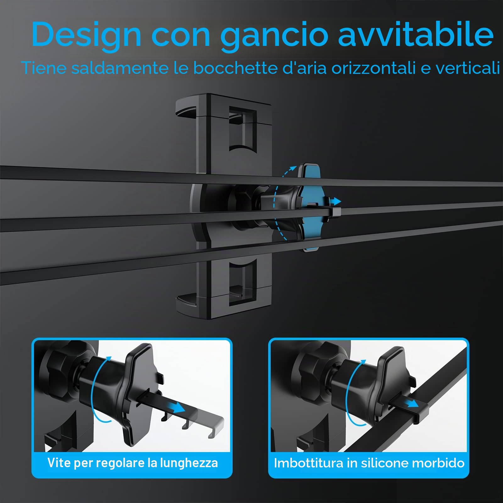 Oilcan Supporto Tablet Auto Presa Aria, Porta iPad Griglia Bocchette Aria | Staffa Macchina Ventilazione [Gancio Aggiornato & Stabile] per iPad Mini Air Pro, Galaxy Tab, Lenovo, Fire, Cellulare, 4-13"