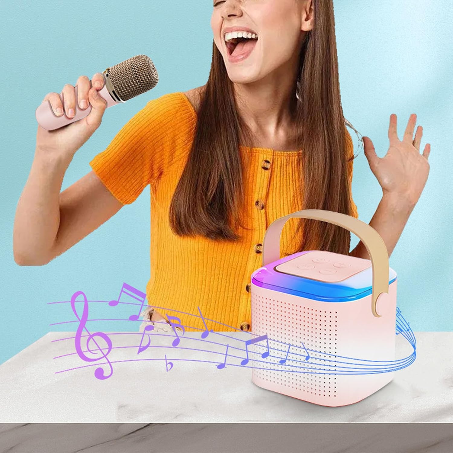 Kids Karaoke Machine, Portable Bluetooth Speaker with Wireless Microphones for Toddlers Birthday Parties Valentine Gifts Girls Boys