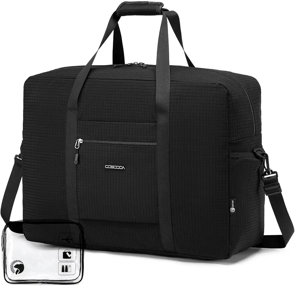 Bagagem de mão aprovada por companhias aéreas 56,5 x 35,5 x 23,5 cm, bolsa de viagem à prova d'água para o fim de semana para avião, Preto