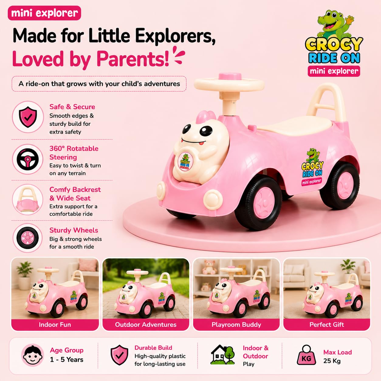 MiniExplorer Wiggle Car - Pink Ride On Toy -8 MiniExplorer Wiggle Car - Pink Ride On Toy -8