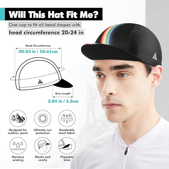 Hikenture Cycling Cap,Cooling Skull Cap Bike Hat with Sun Visor, Summer Breathable Helmet Liner Biking Cap for Men Women