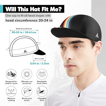 Hikenture Cycling Cap,Cooling Skull Cap Bike Hat with Sun Visor, Summer Breathable Helmet Liner Biking Cap for Men Women