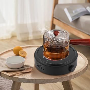 Electric Mini Stove, Portable Hot Plate 800W 110V Electric Stove for Boiling Water, Making Tea and Coffee, Adjustable Power for Home, Office, RV, Party, Black Black