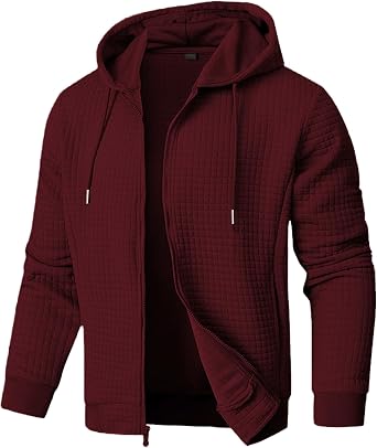 JMIERR Mens Jacquard Plaid Hoodie Long Sleeve Drawstring Casual Hooded Sweatshirts Jackets with Pockets