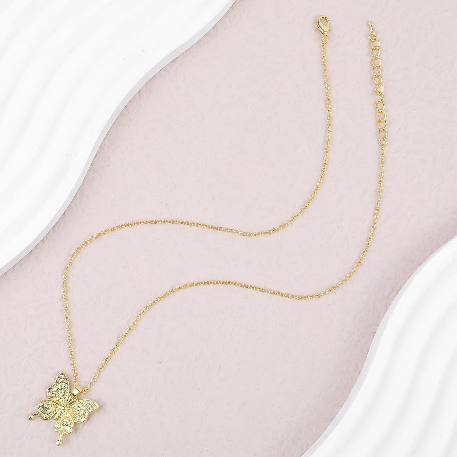 MOONWALTZ Gold Butterfly Necklace for Women 14K Gold Plated Hollow Butterfly Pendant Necklace Cubic Zirconia Butterfly Charm Necklaces Adjustable Trendy Insect Fairy Jewelry Gift for Women - Image 4