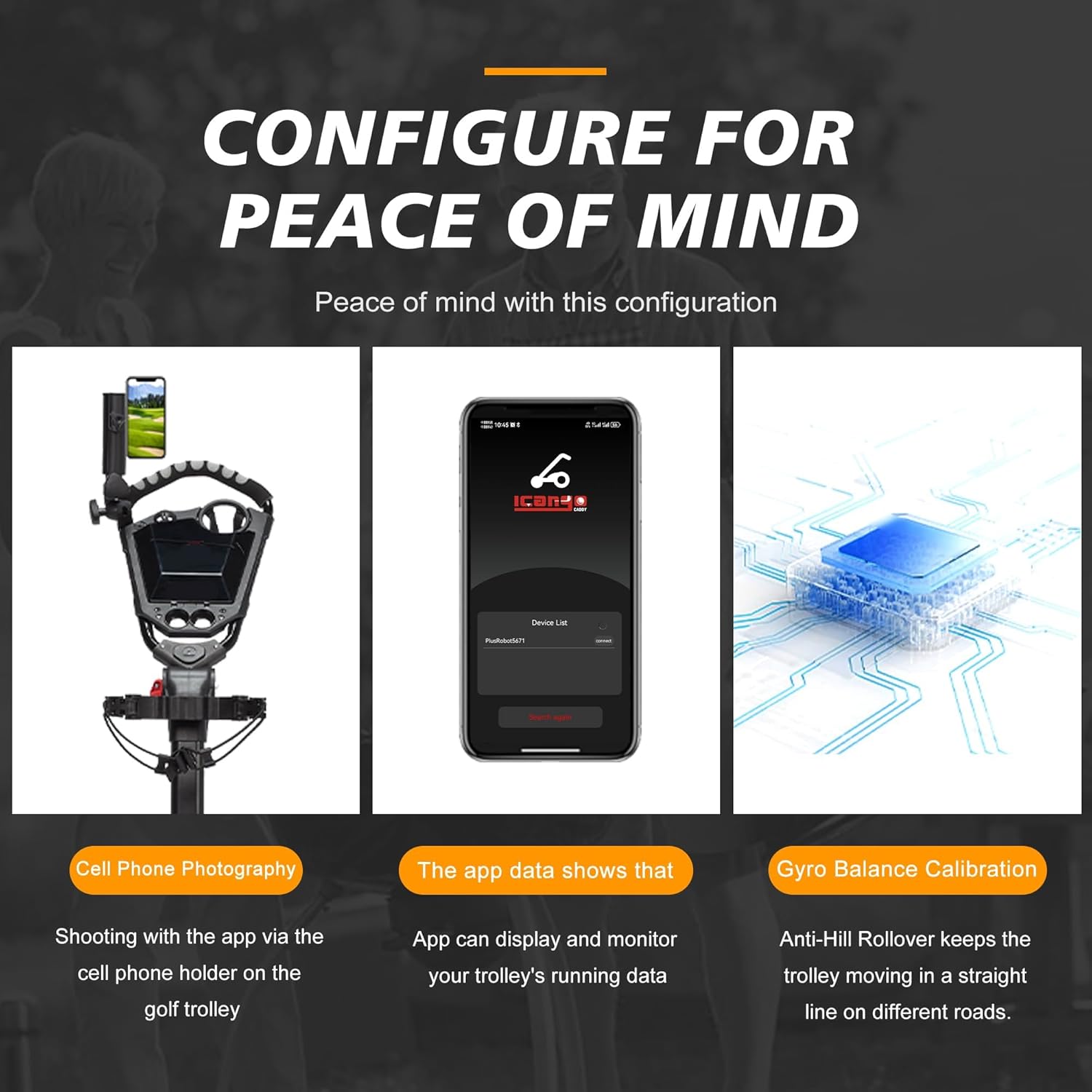 Electric Golf Cart with Remote Control, All Terrain Foldable Golf Push Cart Caddy with Auto-Follow/Manual Control, Phone-GPS Electric Trolley Golf Cart Accessories