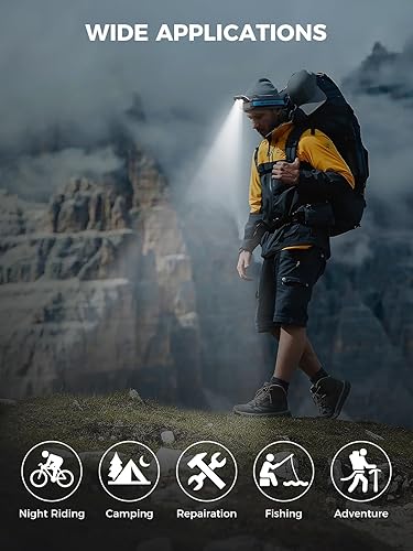 Miniatura 6 de Smiling Shark Linterna frontal recargable, TD-0151 LED Lámpara de cabeza recargable con diseño abatible blanco y cálido y rojo y reflector