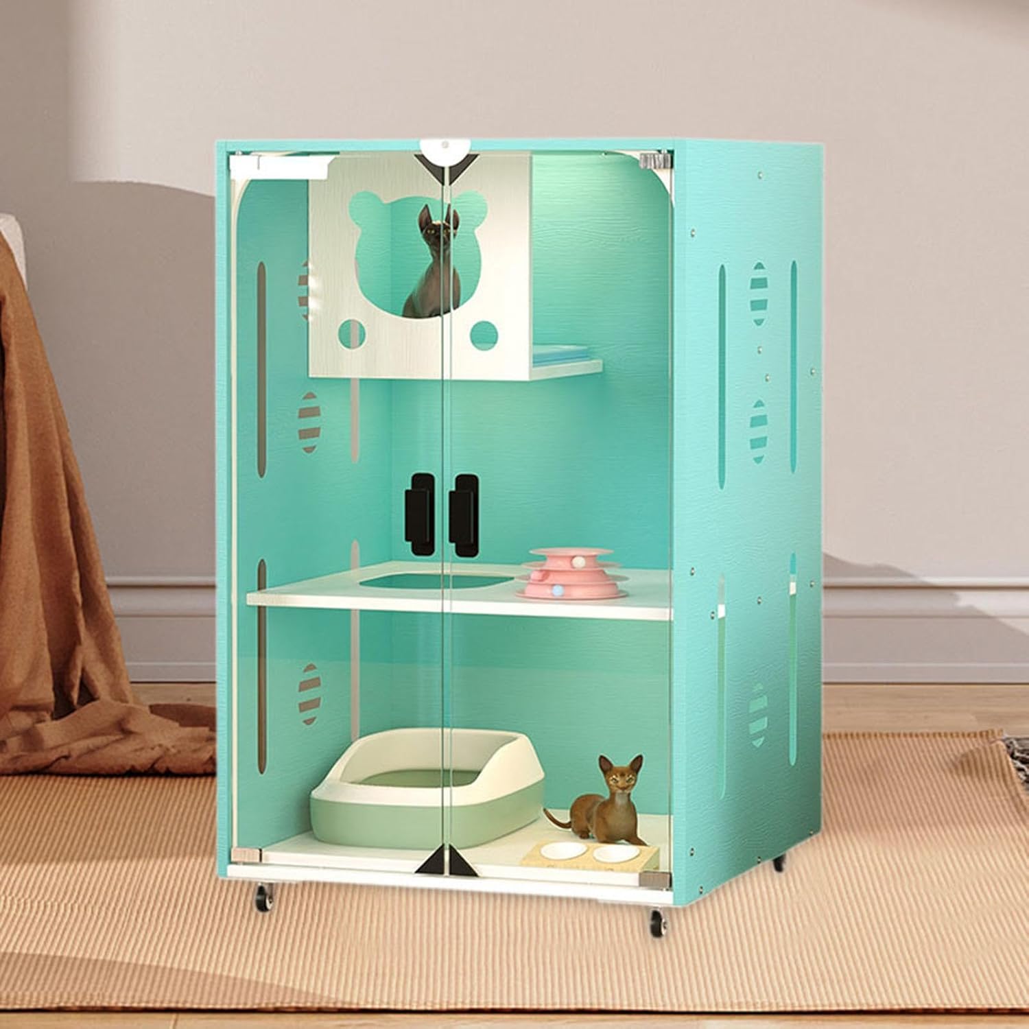 review Cat Cage Indoor Large Cats Condo Kitty House Dog Kennel Portable Home Use Cat House Cat Cage Villa for Cat, Green