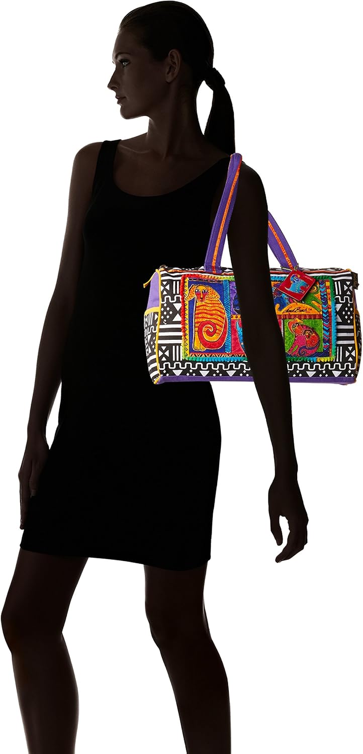 Laurel Burch 277726 Medium Satchel Zipper Top 15"X5"X10", Dog Tails Patchwork