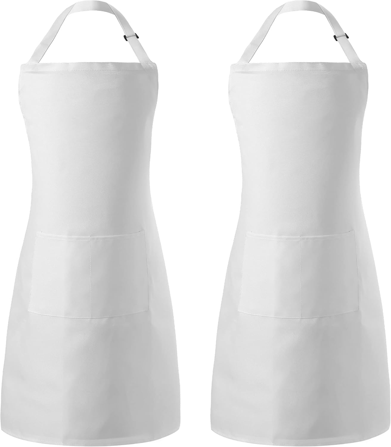 Tosewever 2 Pack Adjustable Bib Apron, Waterdrop Resistant Aprons with 2 Pockets Cooking Kitchen Restaurant Aprons for Women Men Chef, BBQ Drawing Crafting Outdoors (Polyester-White, 2)