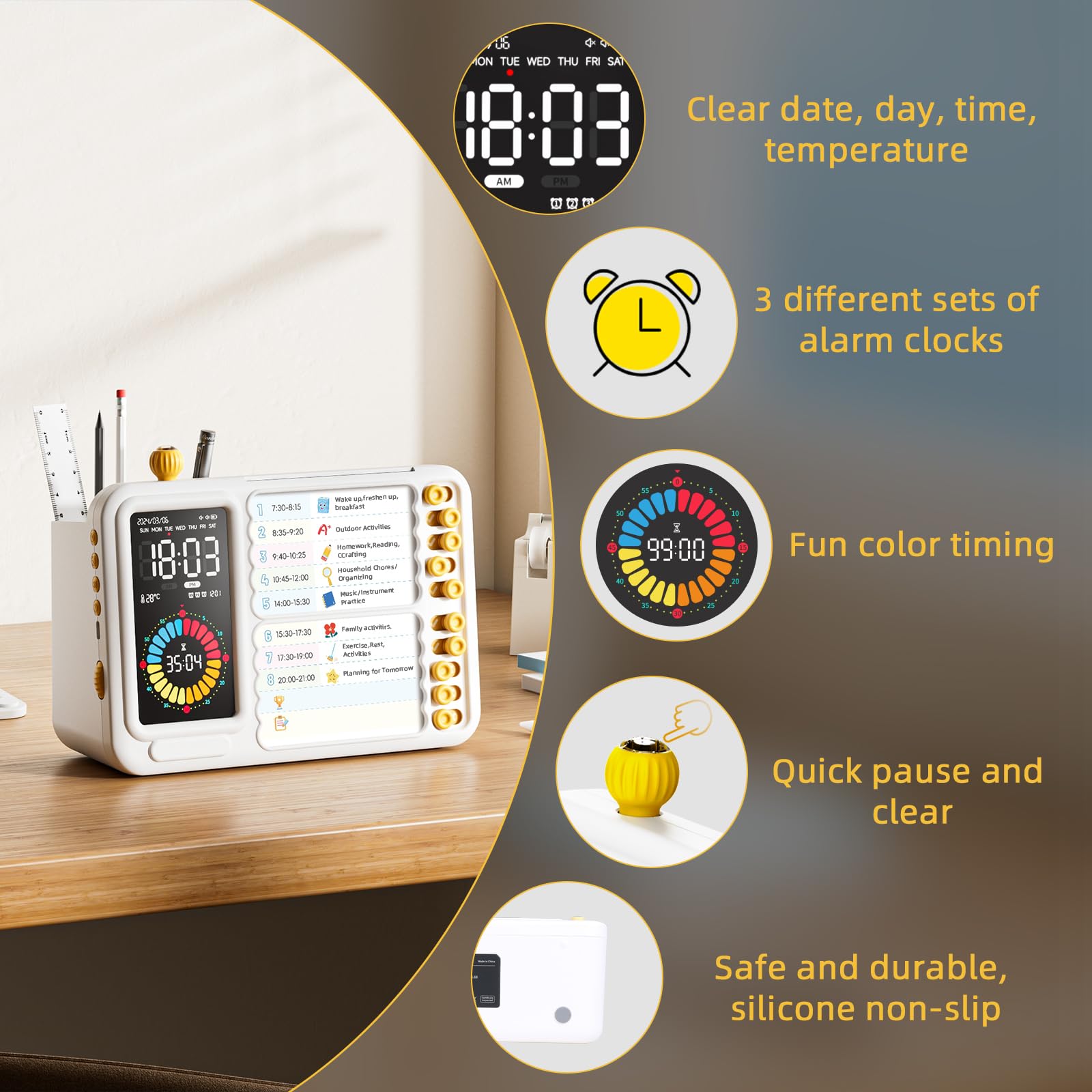 Minuteur Visuel Timer Enfant TDAH numérique à LED, minuterie visuelle Facile pour Les Enfants, Aide au TDAH avec minuterie de productivité Pomodoro numérique pour la Salle de Classe, la Maison
