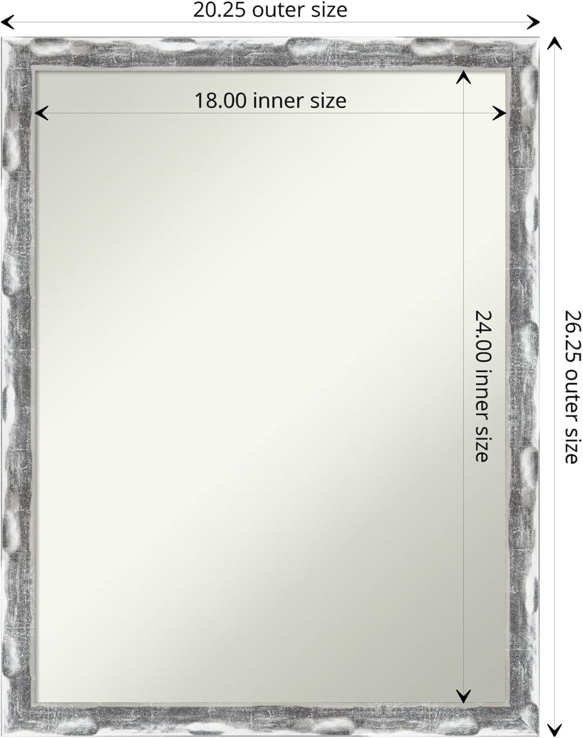 Amanti Art Silver Wall Mirror 26x20 Scratched Wave Chrome Rectangle Bathroom Mirror for Wall Decor Living Room, Medium Traditional Frame, Hangs Horizonally and Vertically, Bathroom Decor, Non-Beveled