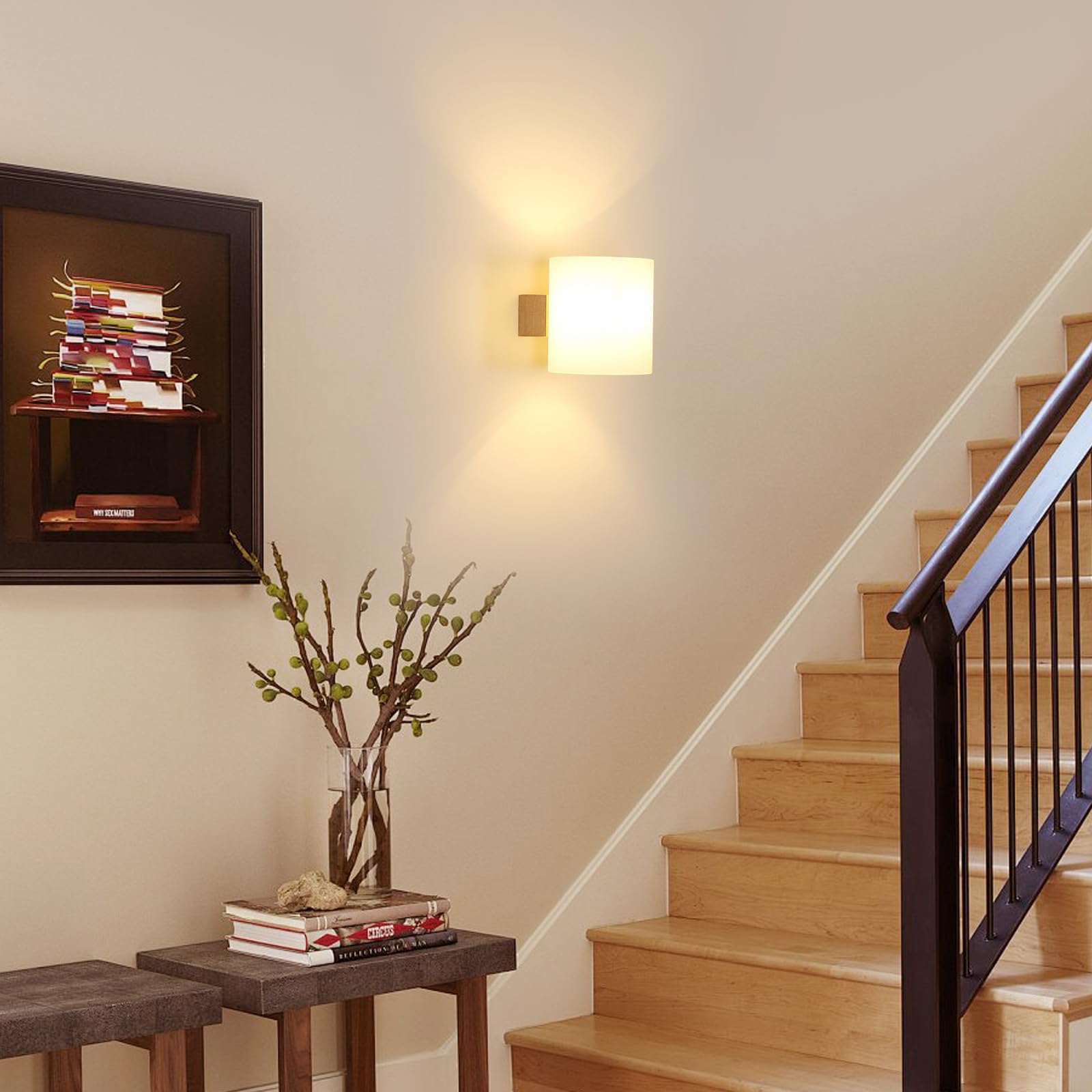 Comely Drewniany Kinkiet Wewnętrzny E27, Lampa Ścienna W Minimalistycznym Designie 3000K-6500K, Szklany Klosz Design Oświetlenie Ścienne Do Sypialni Korytarza Schodów
