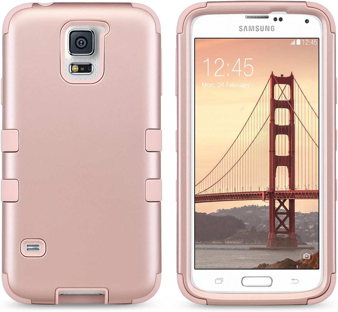 ULAK Galaxy S5 Case, 3-Piece Shock Absorbing Dual Layer Protective Case with Soft Silicone Skin Hard PC Grip Cover for Samsung Galaxy S5 (2014) Rose Gold