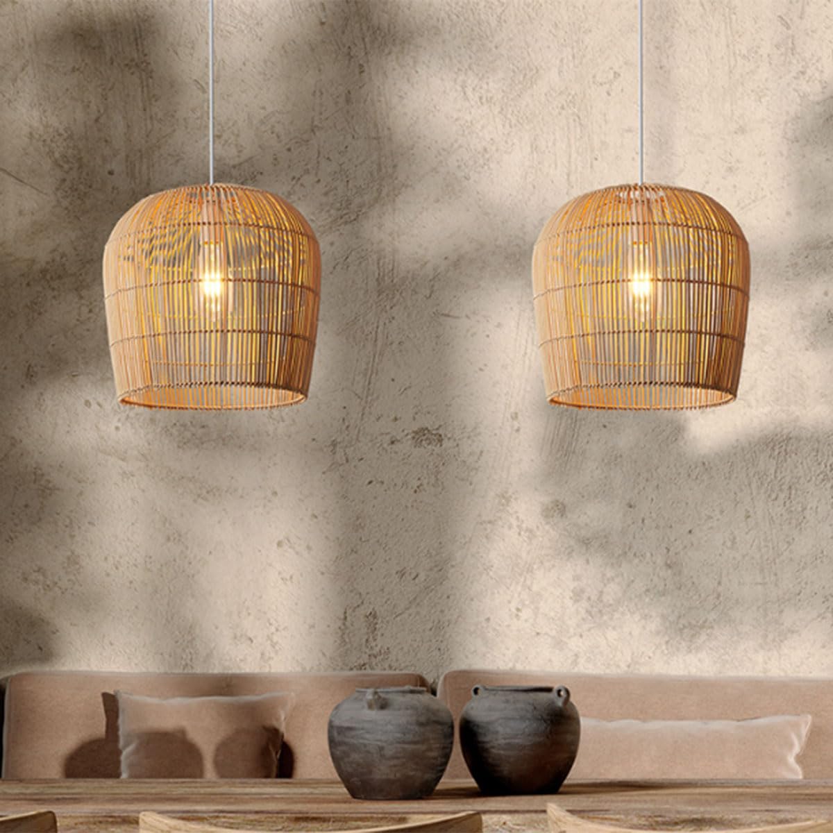 Naturalna rattanowa klatka wisząca lampa wisząca ręcznie tkana pionowa lampa wisząca w paski boho styl sypialnia wyspy kuchenne żyrandol