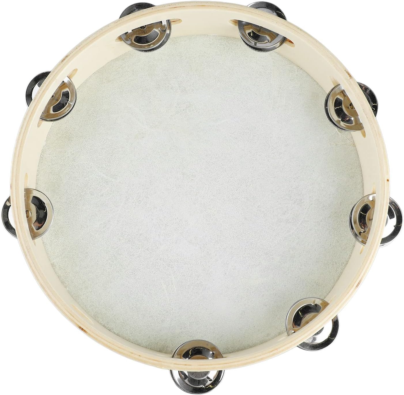 Tambourine for Church 10inch Wooden Hand Held Drum Bell Single Row Tamborine Percussion Musical Instruments Hand Tambourine for Church KTV Party Game