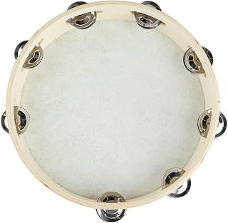 Pandeiro de 10 pol. Cor de Madeira Borda Branca Instrumento de Percussão de Bateria de Palmas para Adultos para Desempenho Profissional ou Gravação