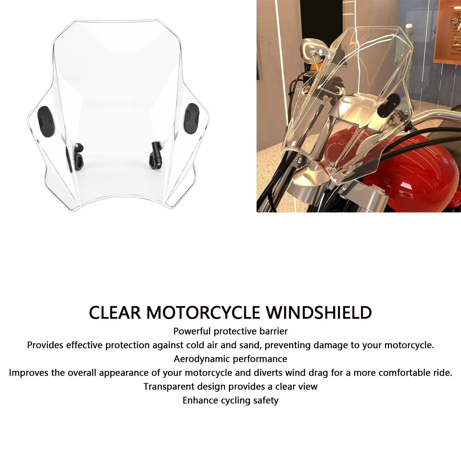Cocoarm Deflettore d'Aria Anteriore per Moto, Parabrezza Trasparente Regolabile per con Plastica ABS Compatibile con Manubri da 22mm 25mm 28mm