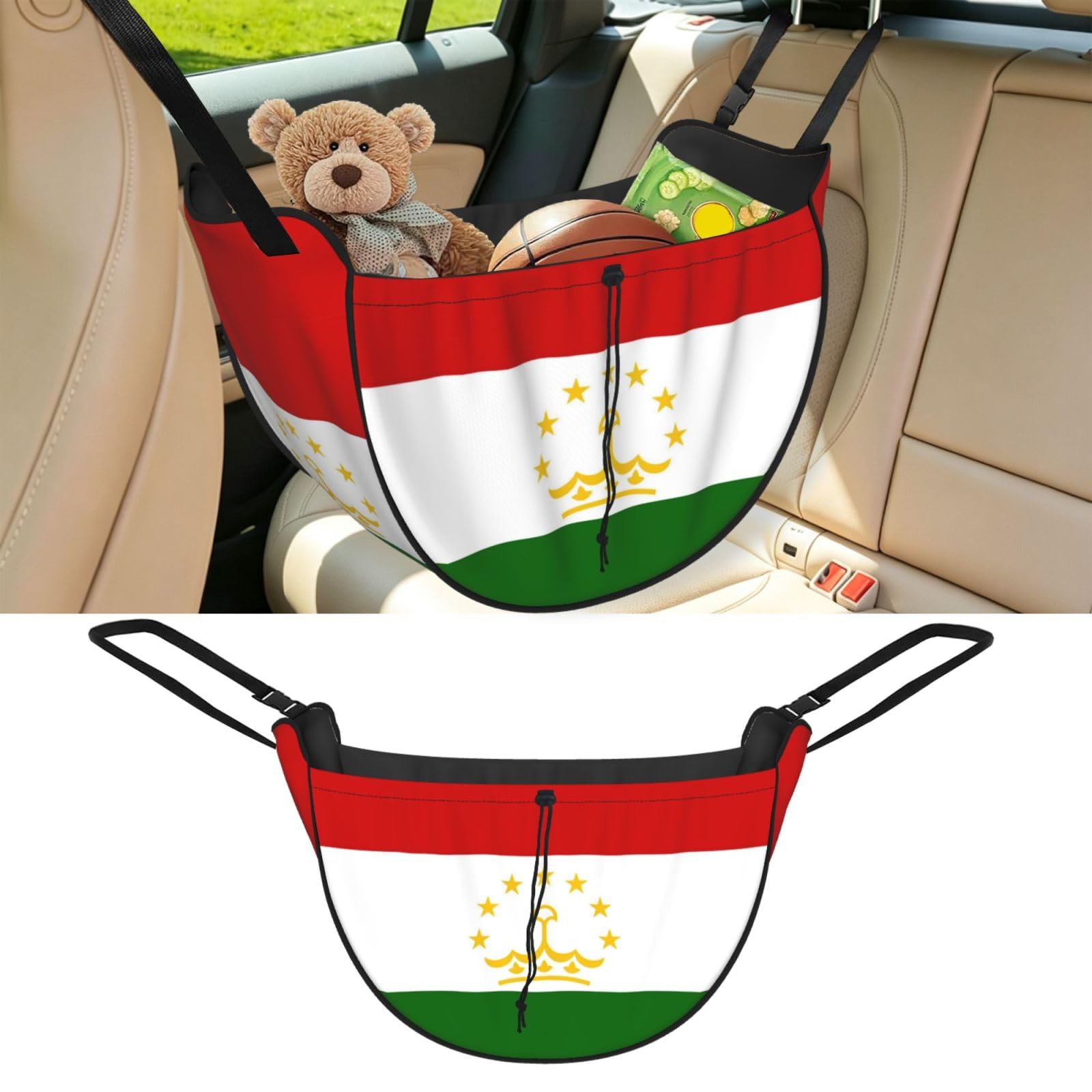 Cntdbu Black Flag Of Tajikistan Car Seat Organizer-Backseat Storage Bag For Travel