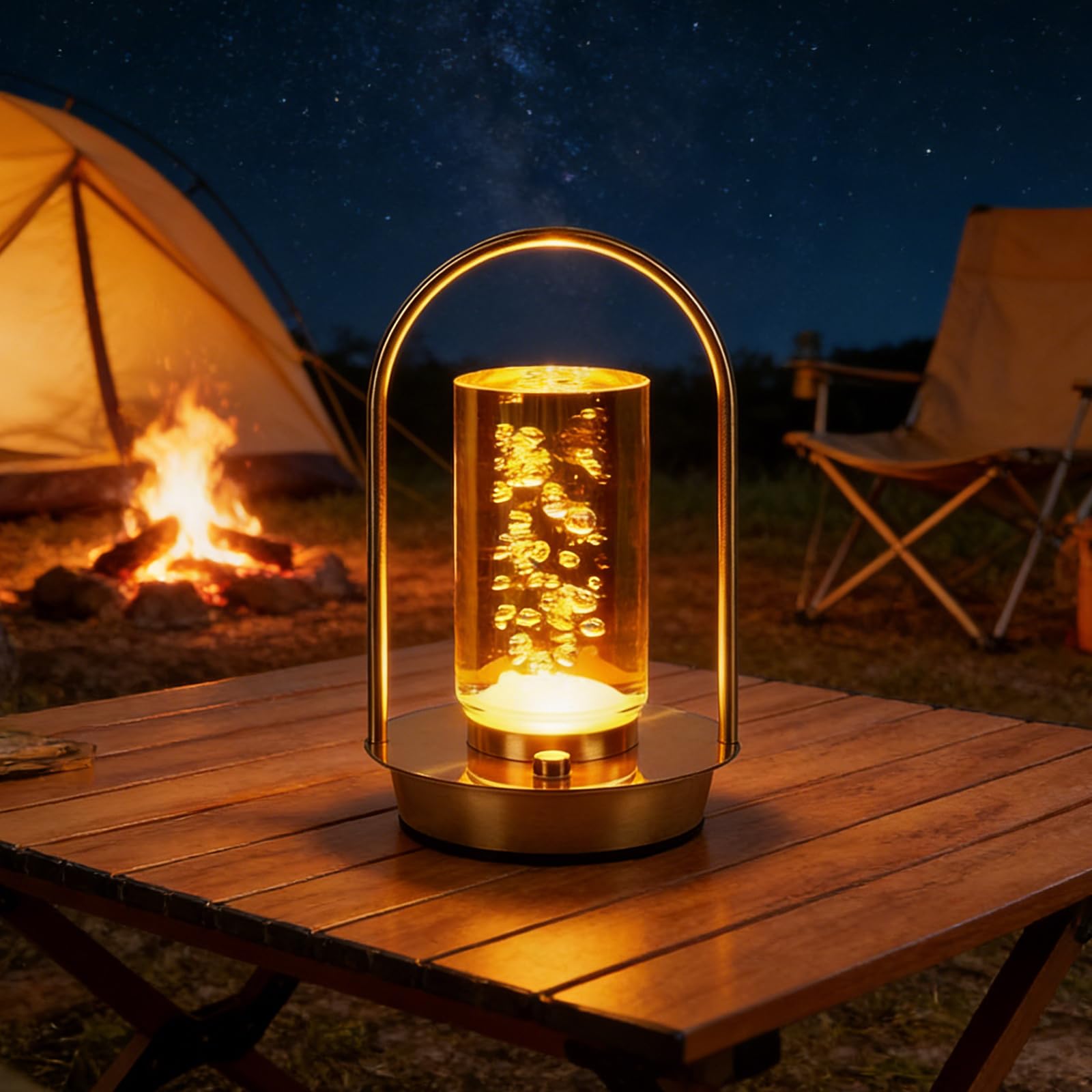 Falafoty Rechargeable Cordless Table Lamp for Outdoor Indoor, Portable LED Touch Lamp 3 Color Dimmable Night Light Waterproof Crystal Lantern Lamp for Camping Patio Home Bedroom Shower Bar (Gold)