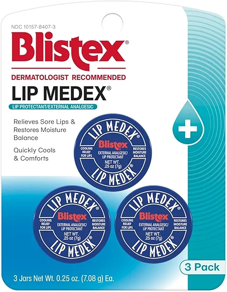 Blistex Lip Medex, 0.25 Ounce, 3 Count, Medicated Relief with Immediate Cooling, Soothes and Protects, Advanced Hydration, Restores Healthy Moisture Balance to Lips, 1 Pack