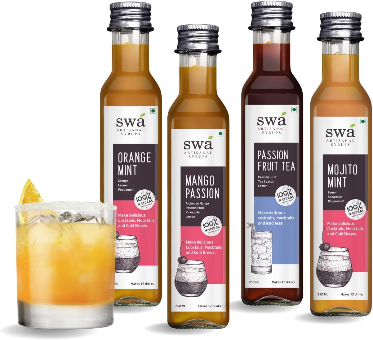 Tequila Cocktail Mixer Combo, 100% Natural, Makes 48-60 Drinks - Pack of 4 Syrups (250ml x 4)