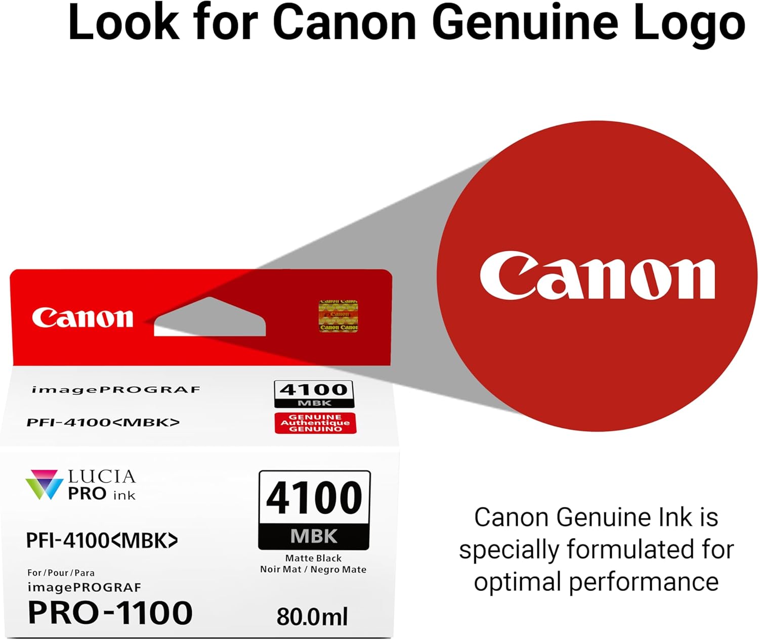 Canon PFI-4100 Genuine Matte Black Ink Tank, Compatible with imagePROGRAF PRO-1100 Printers