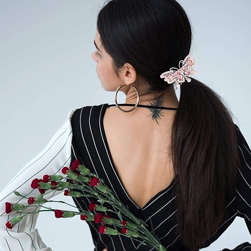 Miniatura 4 de Beaupretty 2 pinzas para el pelo de mariposa de cristal rosa, pasador de pelo con diamantes de imitación, decoración elegante, joyería elegante,
