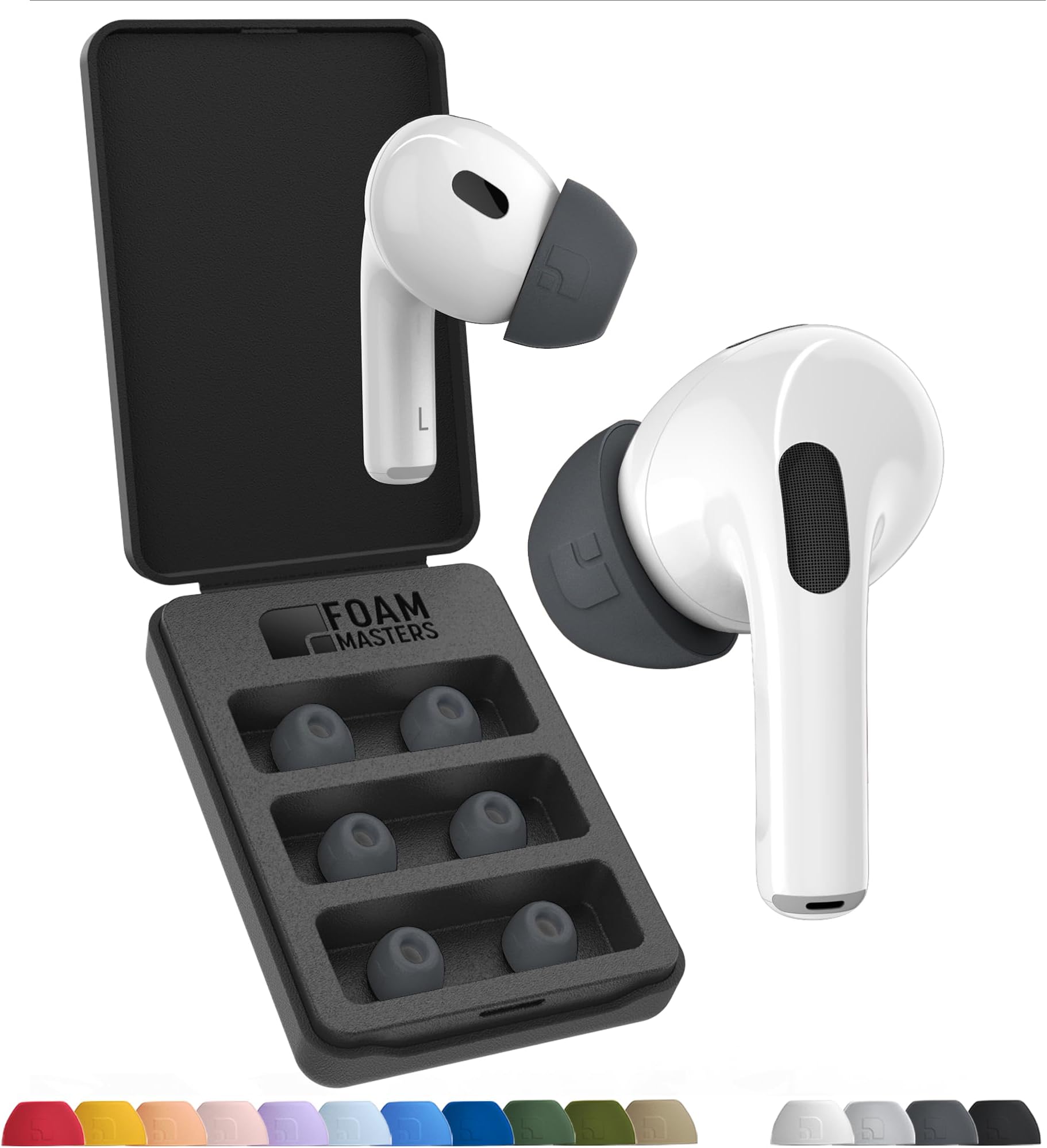 Foam Masters Ultra-Premium Memory Foam Ear Tips for AirPods Pro 3rd Gen Only | 3 Pairs | New Ver. | Secure Fit | Super Comfort | Better Noise Cancel | Replacement Buds, Space Gray - Large