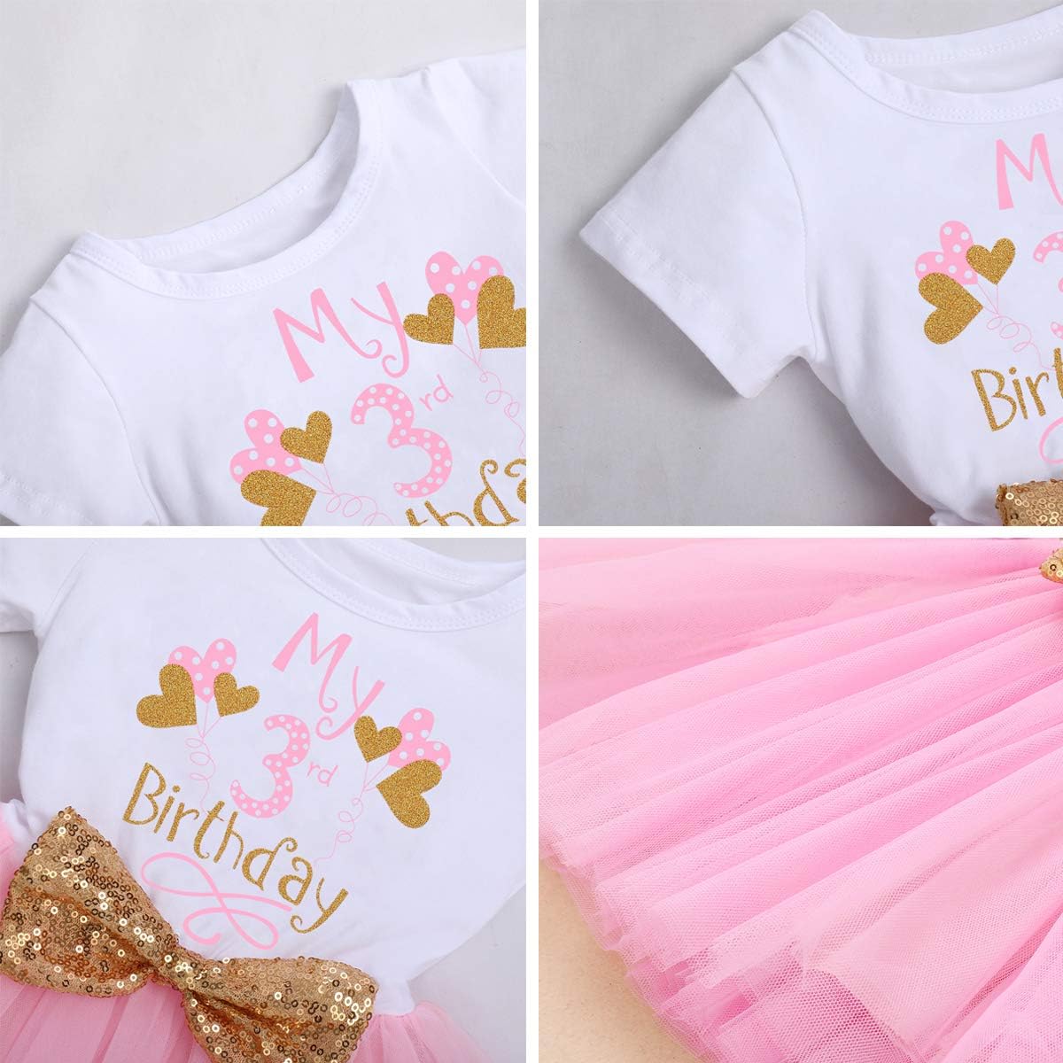 ODASDO Baby Girl Toddler Kids 1st / 2nd / 3rd Birthday Party Dress Short Sleeve Princess Tulle Dress with Headband