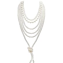 Long Pearl Necklaces for Women Cream White Faux Pearl Strand Layered Necklace Costume Jewelry