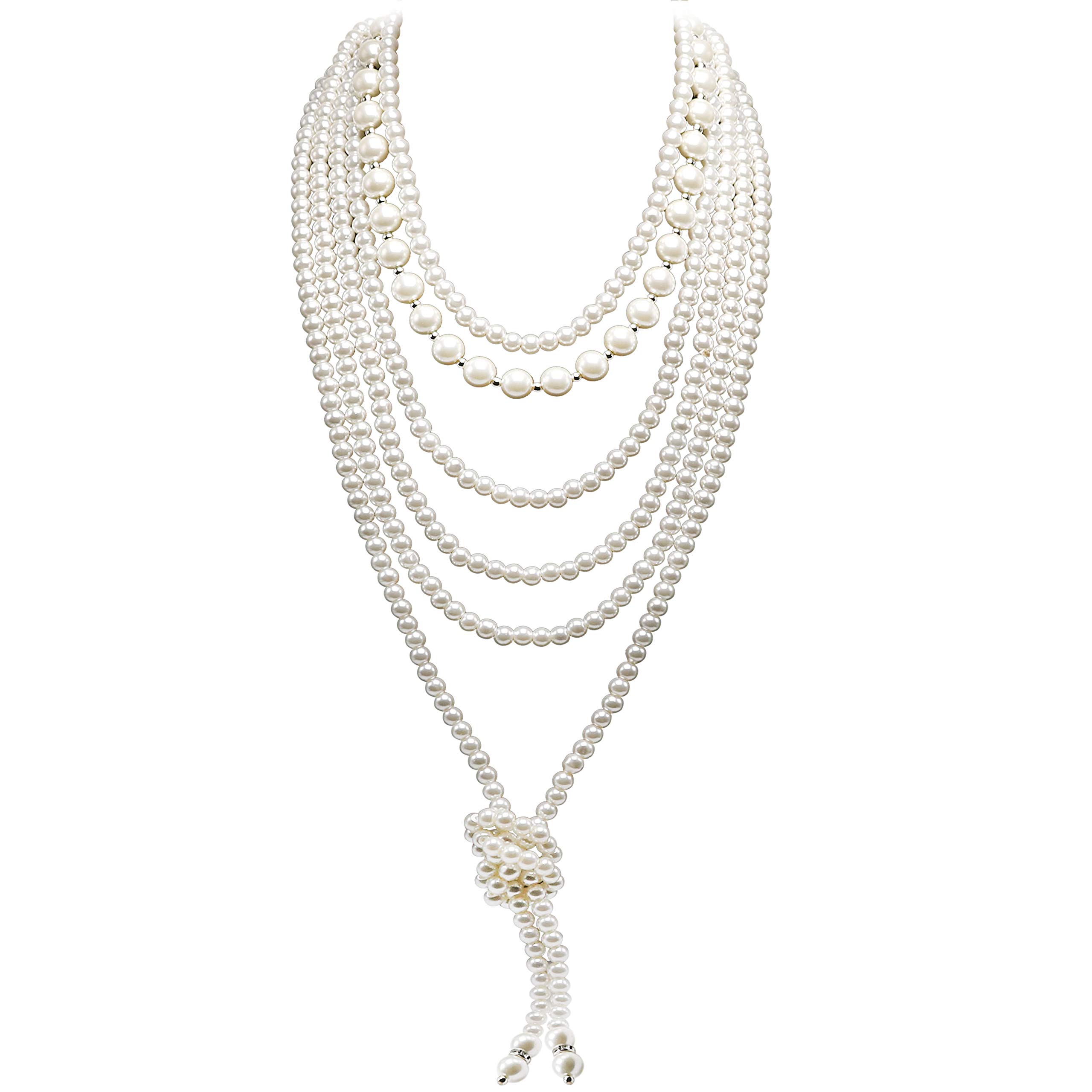 Long Pearl Necklaces for Women Cream White Faux Pearl Strand Layered Necklace Costume Jewelry
