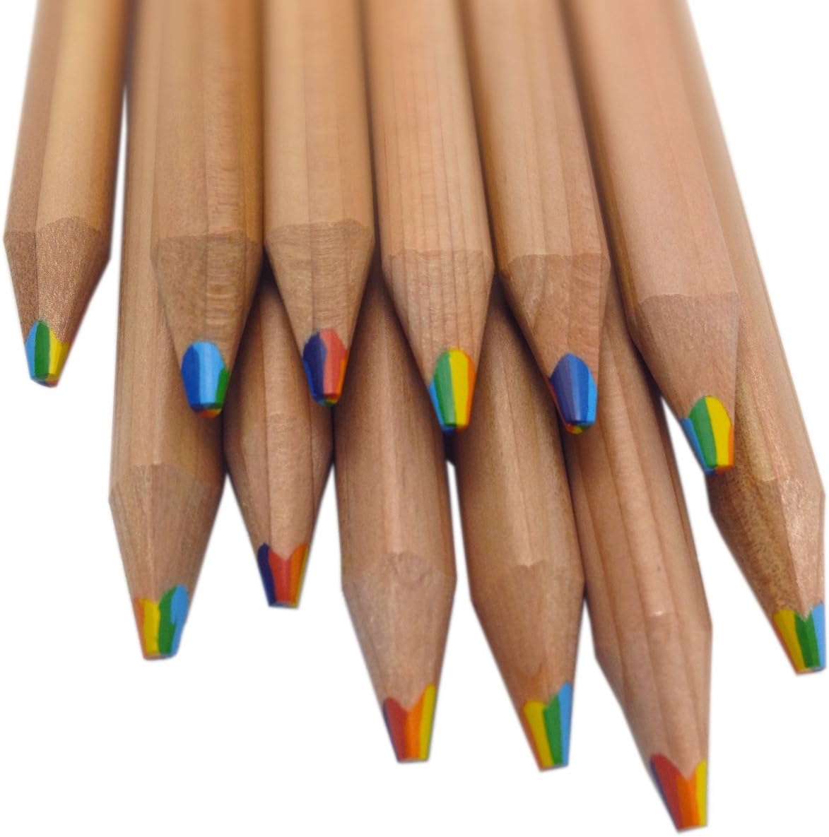 Rainbow Pencils - Triangular Shape Easy to Grip with 7 Colors in 1 Pencil - Natural Cedar - Will Not Crumble (Bundle of 12) Writes in a rainbow of Brilliant Colors
