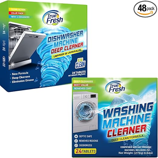 Washing Machine Cleaner & Dishwasher Cleaner Tablets - 48-Pack Bundle Compatible with Front Loader - Top Loader & He Machines and all Dishwashers Removes Buildup Lime Scales and residues - Septic Safe