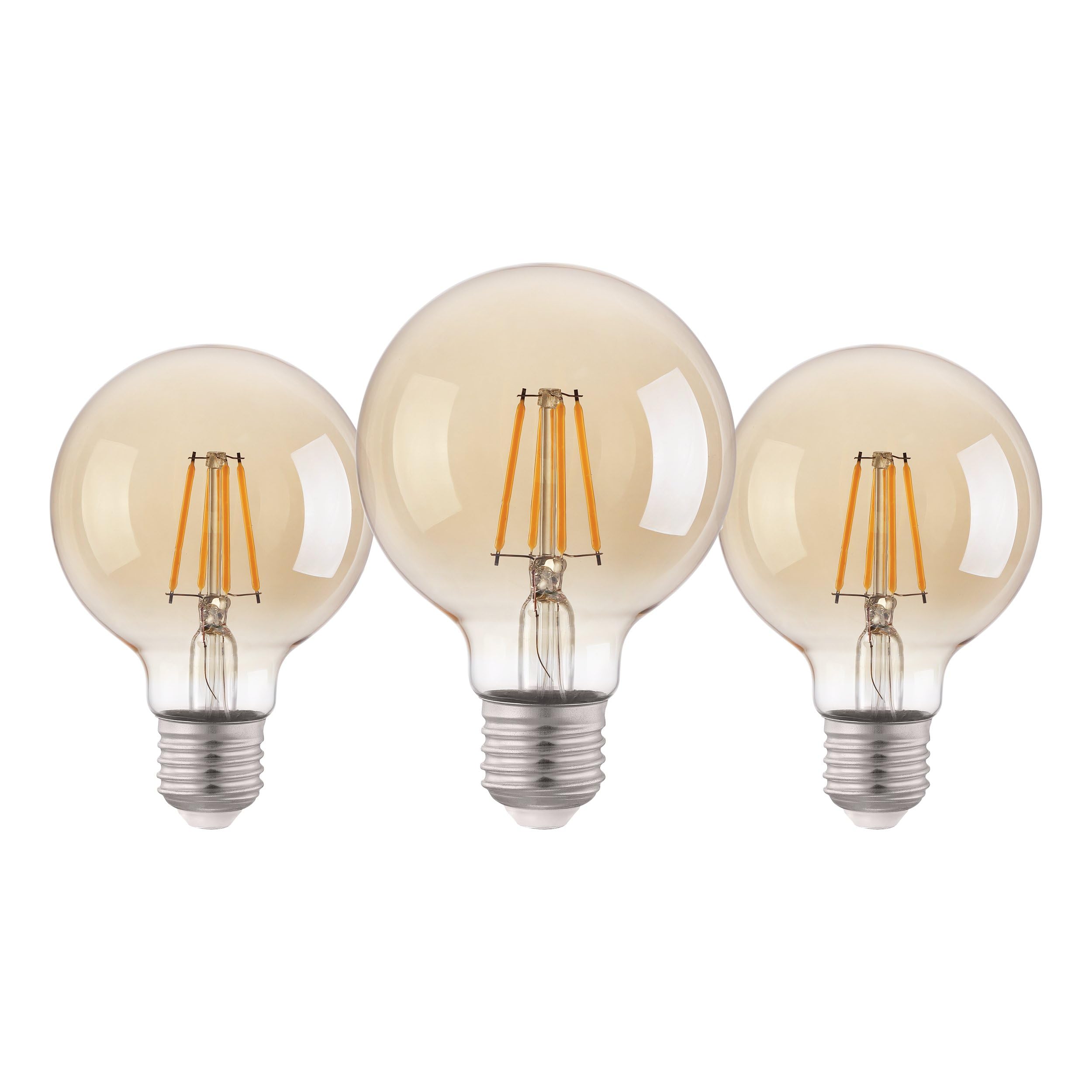 EGLO 3er Set LED Filament Lampen mit E27 Fassung | Edison Vintage Glühbirnen amber, je 4 Watt, Globe Leuchtmittel warmweiß, 2200 K, 400 Lumen, Retro Glühlampe G80, Ø 8 cm
