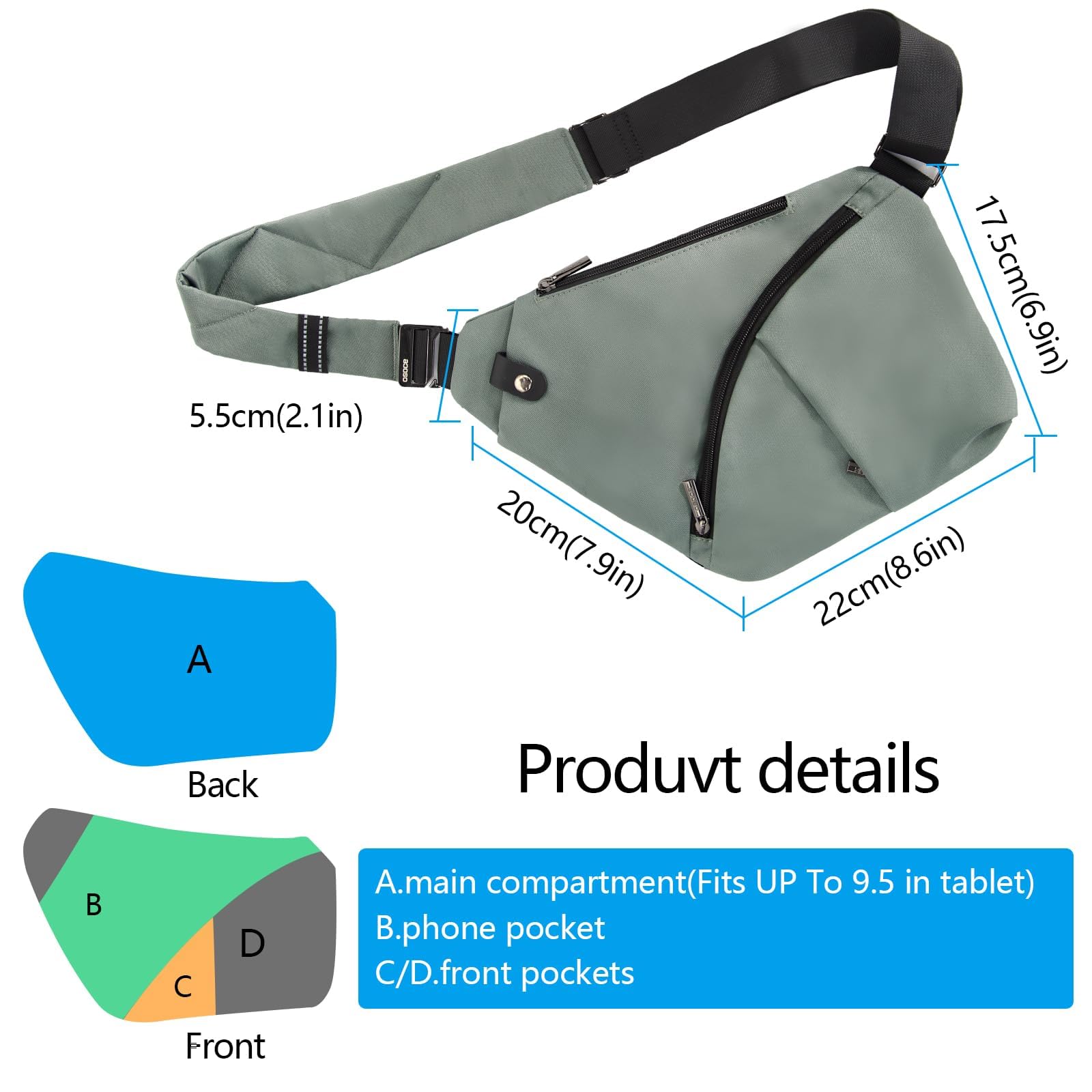 OSOCE Sacoche Homme Bandouliere Sac Poitrine Homme Portefeuille en Bandoulière Sacoche Antivol Léger Multi-Fonctionnel Sling Bag Imperméable Crossbody Sac Noir