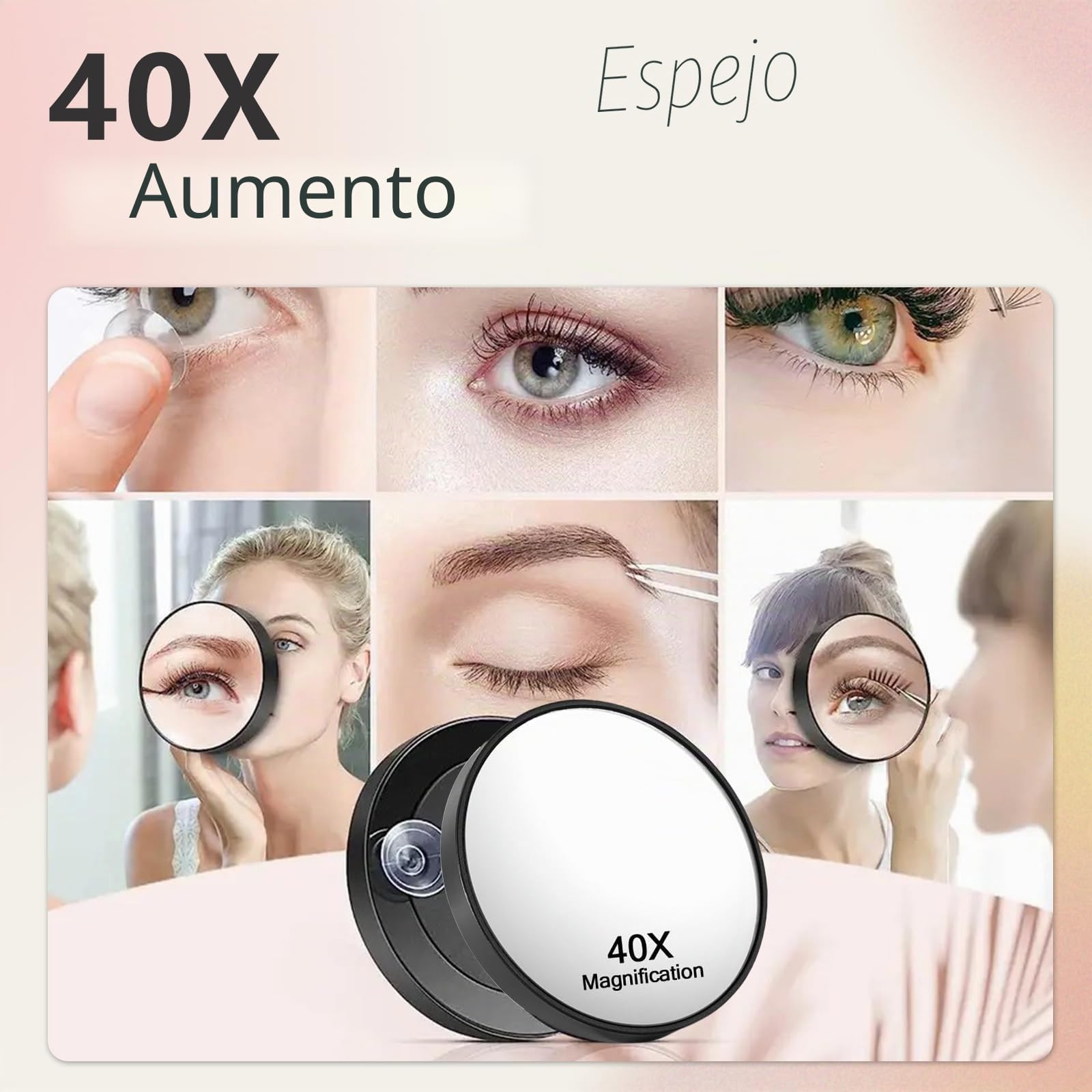 Espejo de aumento de 40X con ventosas y juego de pinzas, espejo cosmético con fuerte aumento para maquillaje preciso y depilación de cejas