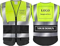 Vista 22 de BeautyWill Chaleco de seguridad con logotipo personalizado, Hi Vis Clase 2, chaleco reflectante de construcción unisex con 5 bolsillos
