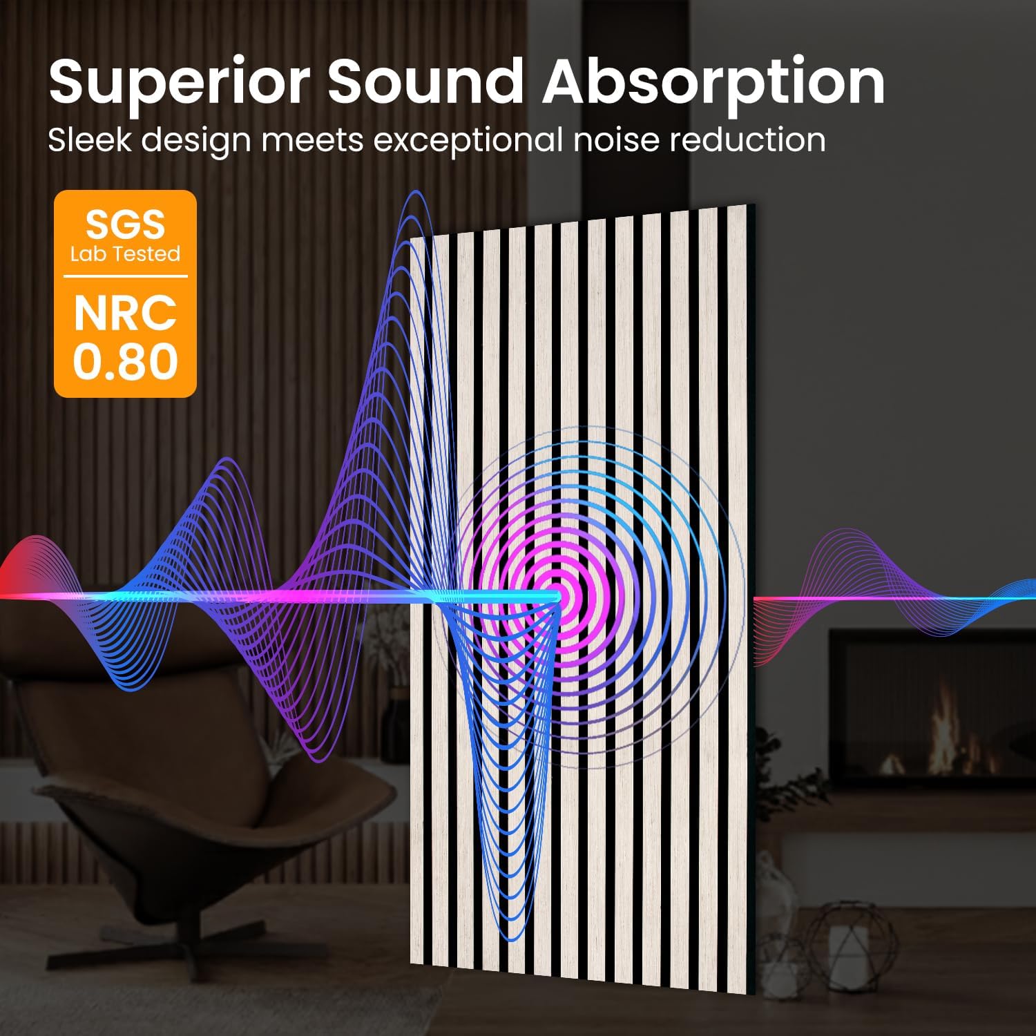 2 Pack Wood Slat Acoustic Panels - 47.25" x 20.5" - 3D Fluted Sound Absorbing Wall Panels with Wood Finish - Noise Reduction & Modern Design Hampton Oak
