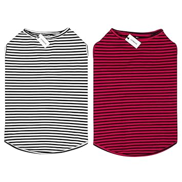 LEVIBASIC Dog Shirts Cotton Striped T-Shirts,Breathable Soft Basic Vest for Pet Clothes Pups Doggy Tee Tank Top (M, Black+Red)
