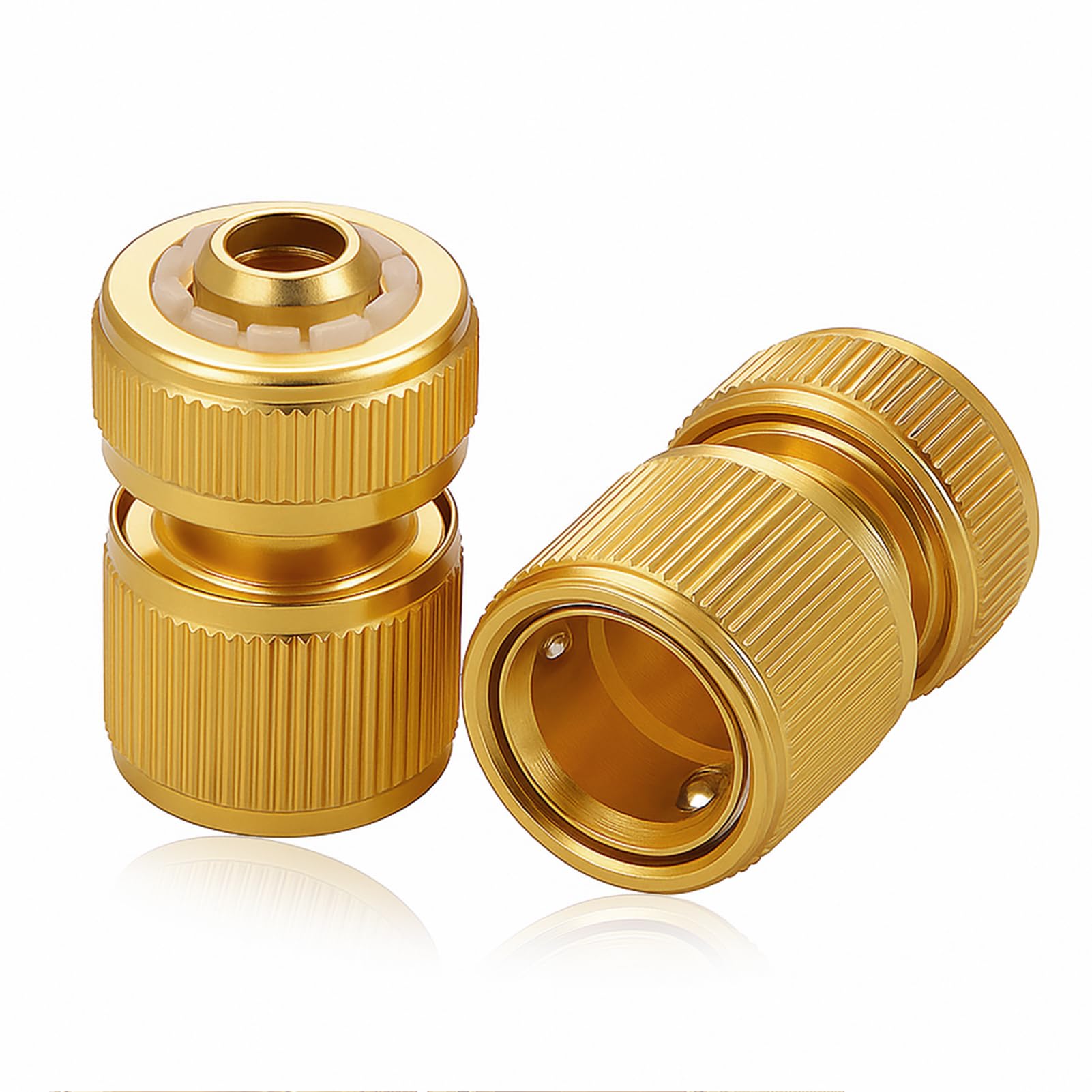 2 Pack Brass Hose Connector Set, Durable Metal for 1/2 Inch Garden Hose Pipes, Quick Connect Brass Hose Fittings and Mixer Tap Hose Connector for Easy Leak-Free Watering