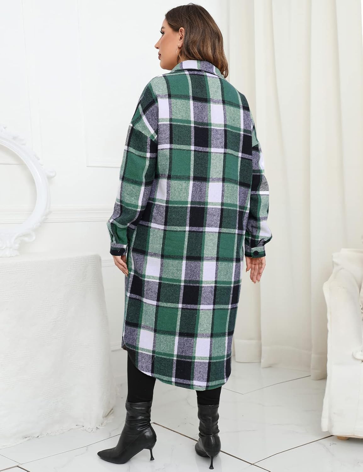 ZOMVA 2025 Women's 0X-5X Plus Size Long Flannel Plaid Shacket Jacket Oversized Button Down Coats Shirts with Pockets - Image 2