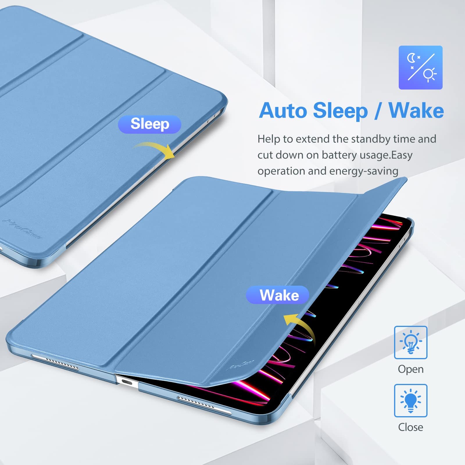 ProCase Etui na iPad Pro 12,9 cala 2022/2021/2020 (6/5/4 generacji), potrójne składane etui ochronne, ultra cienkie, lekkie etui ze stojakiem, Smart Caes Cover -
