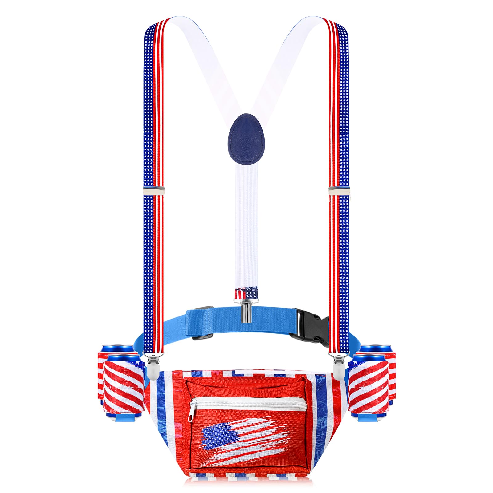 Veterans Day Fanny Packs Patriotic 4th of July Beverage Beer Belt Set USA Fanny Pack Bag with Suspenders Drink Holder for Memorial National Day(Simple
