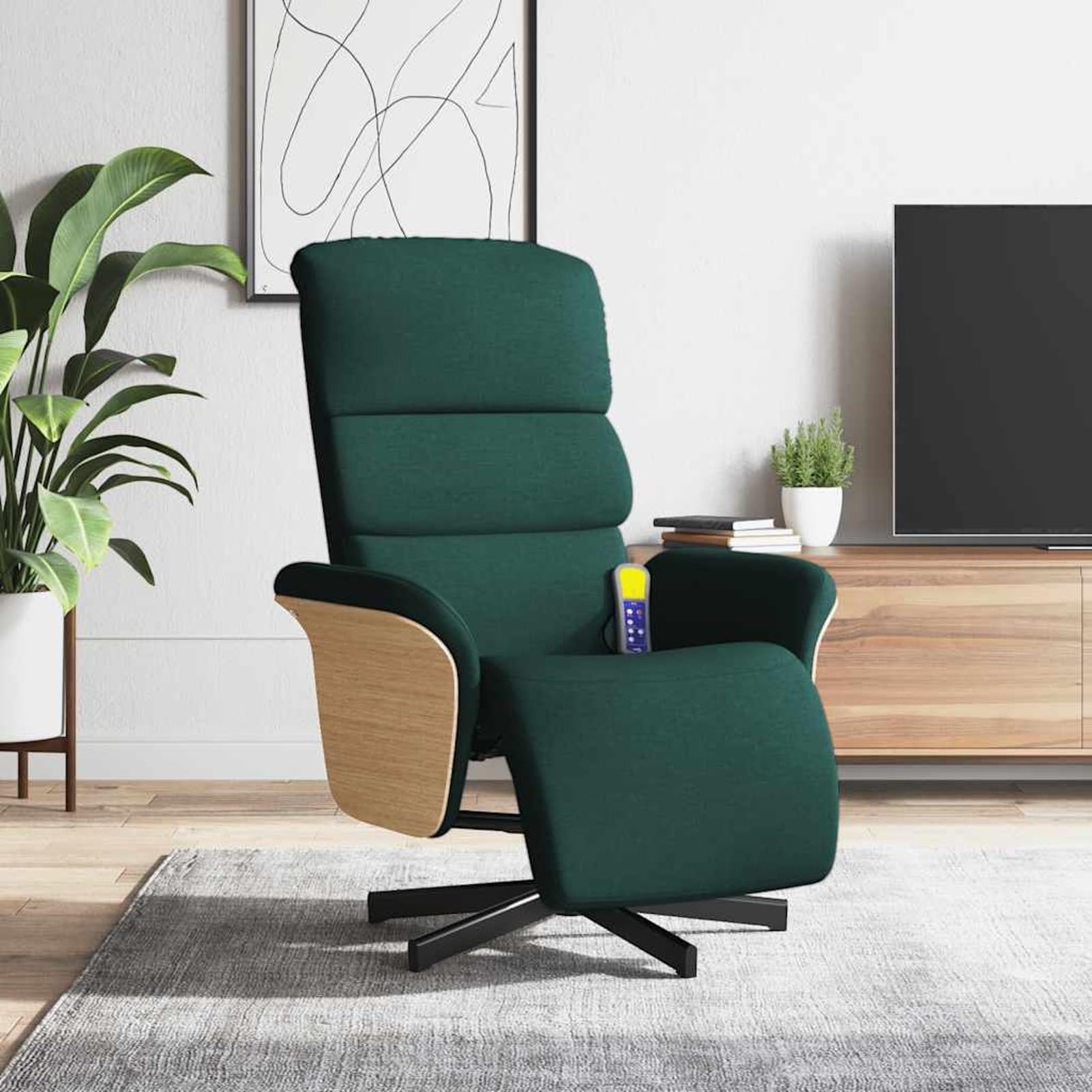 Fotel do masażu z funkcją leżenia i masażem wibracyjnym, 100% tkanina poliestrowa, ciemnozielony, 79,5 x 129,5 x 95,5 cm (pozycja leżąca), ergonomiczny