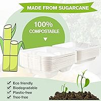 Vista 2 de ECOLipak Paquete de 50 recipientes de comida para llevar, 100% compostables, desechables, para llevar, 8 x 8 pulgadas, 3 compartimentos resistentes