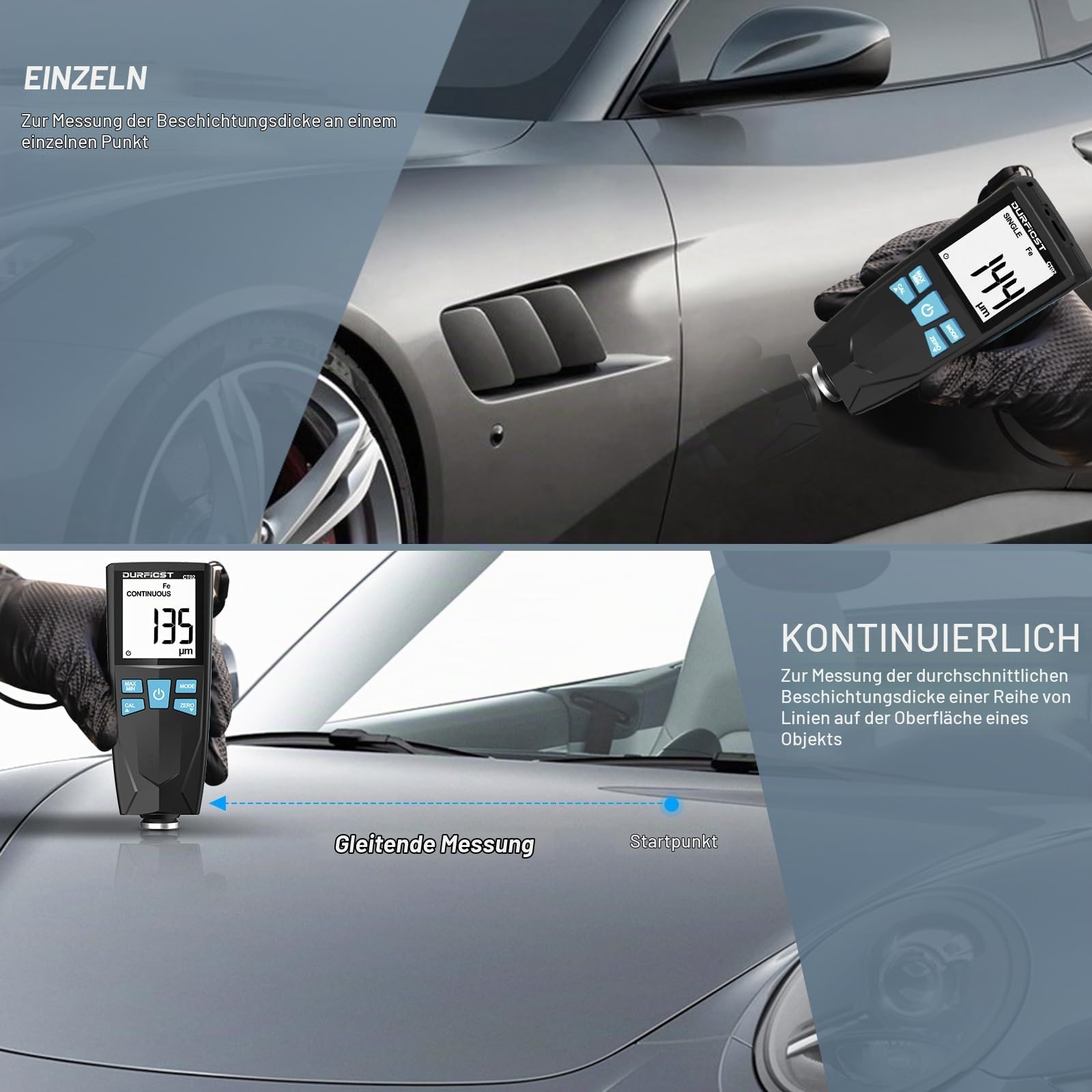 DURFICST Lackmessgerät Auto mit Fe/NFe Automatische Erkennung