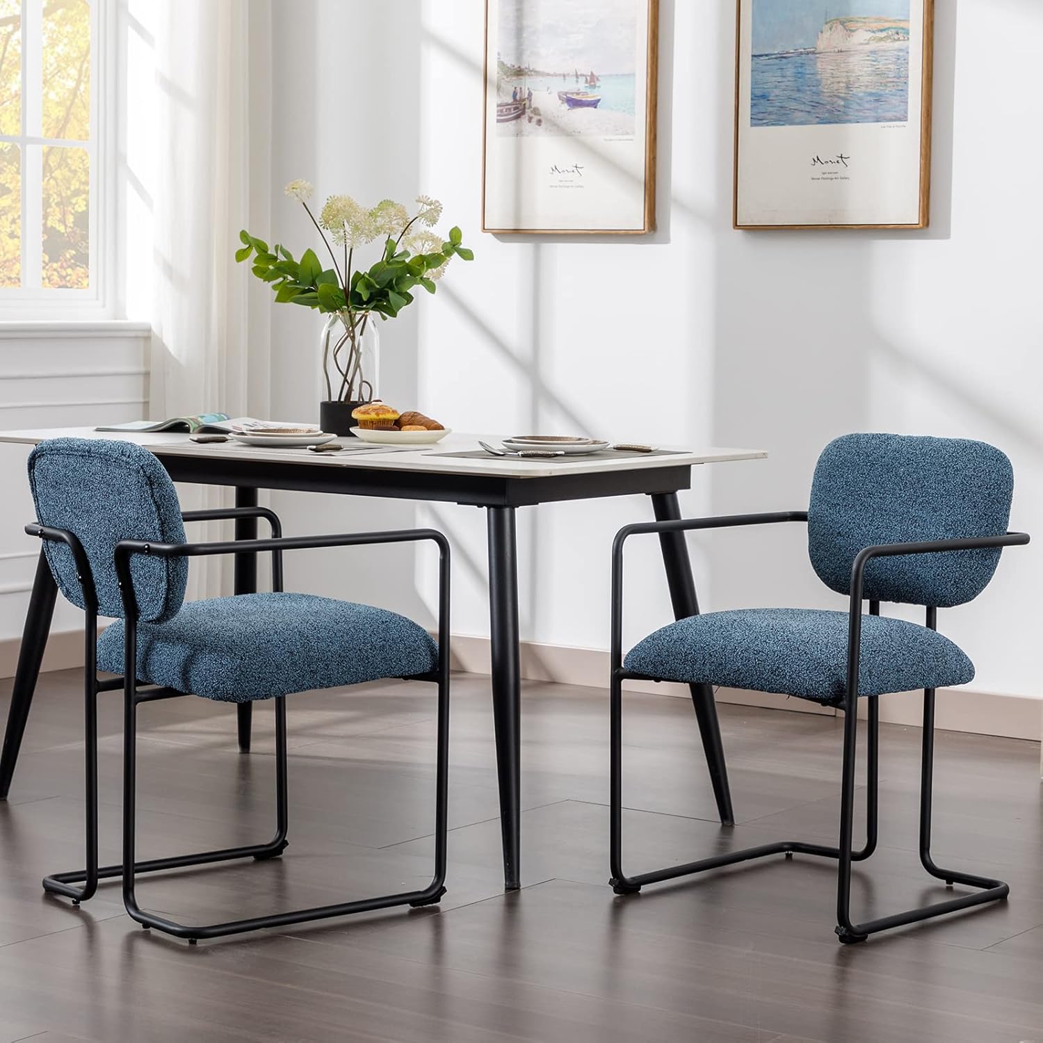 ZSARTS Blue Boucle Dining Chairs Set of 2, Upholstered