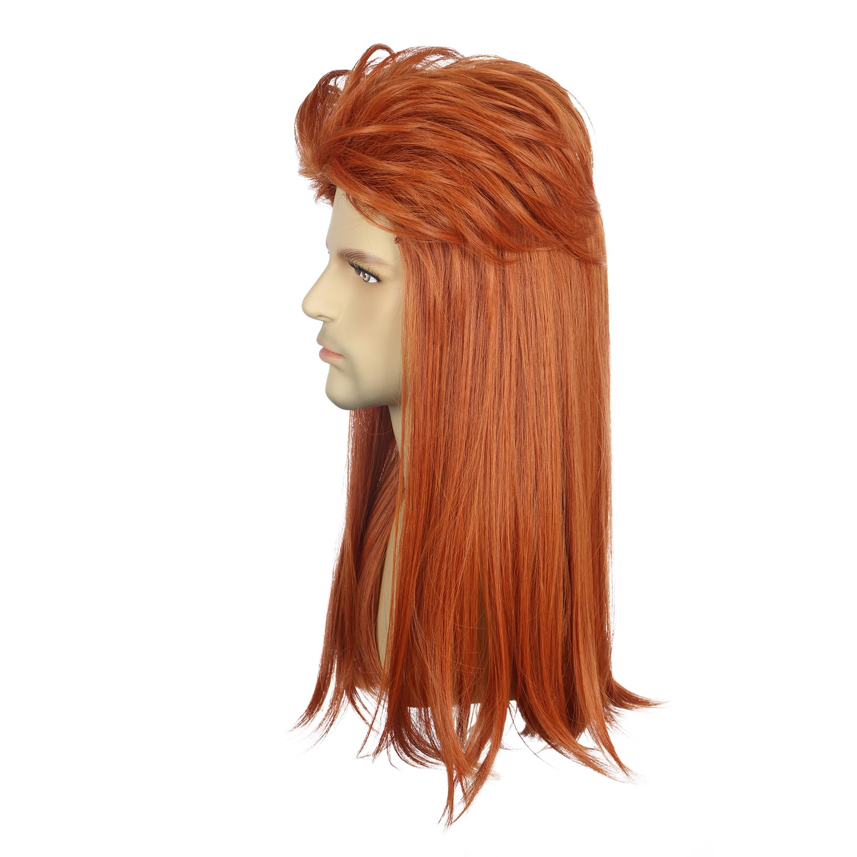 karlery Men Women Long Straight Orange Wig 70s 80s Mullet Punk Rocker Wig Cosplay Halloween Party Wig - Image 4