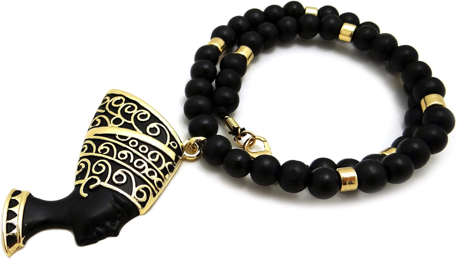 CBC Crown Egypt Queen Nefertiti Pendant 10 mm 18"/20"/ 24 Wooden Bead Necklace